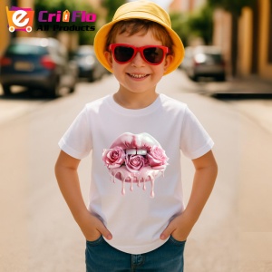 Tricou Buze crem cu trandafiri roz delicati, Lip gloss, Copii | Dama - Img 4