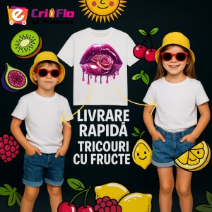 Tricou Buze cu trandafir roz si stropi mov, Lip gloss, Copii | Dama - Img 7