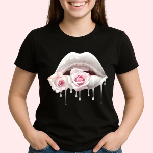 Tricou Buze femeie afine si cirese, Lip gloss, Copii | Dama, culoare negru - Img 2
