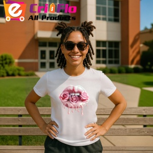 Tricou Buze femeie colorate cu trandafiri in nuante calde, Lip gloss, Copii | Dama - Img 11