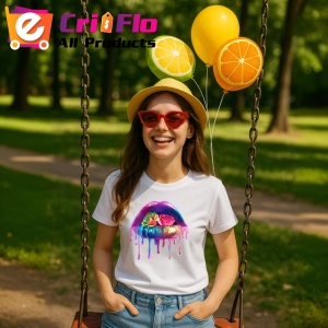 Tricou Buze femeie cu trandafir roz si stropi mov, Lip gloss, Copii | Dama - Img 15