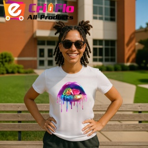 Tricou Buze femeie cu trandafir roz si stropi mov, Lip gloss, Copii | Dama - Img 17