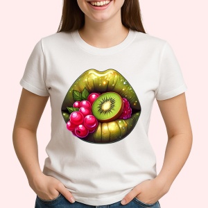 Tricou Buze femeie jumatate rosu jumatate negru cu trandafiri, Lip gloss, Copii | Dama - Img 2