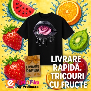 Tricou Buze femeie negre cu trandafir roz deschis, Lip gloss, Copii | Dama, culoare negru - Img 7