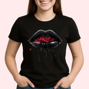 Tricou Buze femeie negre lucioase cu trandafir gri, Lip gloss, Copii | Dama, culoare negru - Img 2