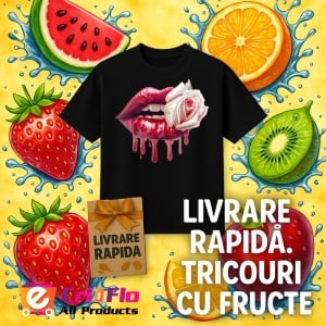 Tricou Buze femeie rosii cu trandafir alb si rosu, Lip gloss, Copii | Dama, culoare negru - Img 7