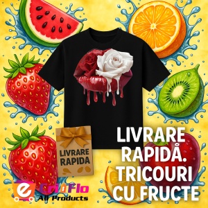 Tricou Buze femeie rosii si negre cu trandafir bicolor, Lip gloss, Copii | Dama, culoare negru - Img 18