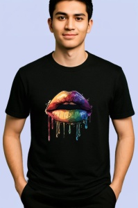Tricou Buze inflacarate cu scurgere fundal alb Copii | Dama | Barbat, culoare negru - Img 2