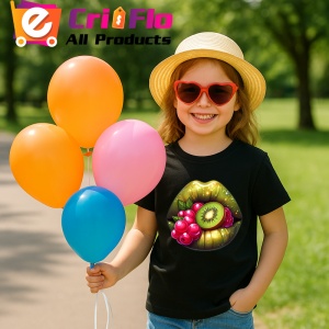 Tricou Buze jumatate rosu jumatate negru cu trandafiri, Lip gloss, Copii | Dama, culoare negru - Img 9