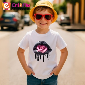 Tricou Buze negre cu trandafir rosu aprins, Lip gloss, Copii | Dama - Img 9