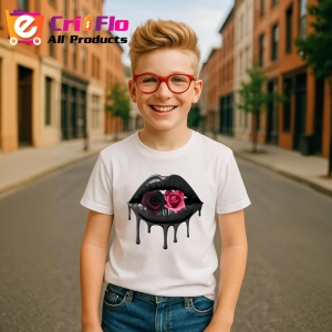 Tricou Buze negre cu trandafir roz inchis, Lip gloss, Copii | Dama - Img 11