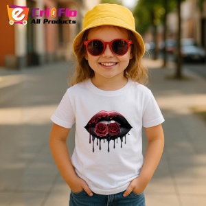 Tricou Buze negre cu trandafiri rosii luciosi, Lip gloss, Copii | Dama - Img 10