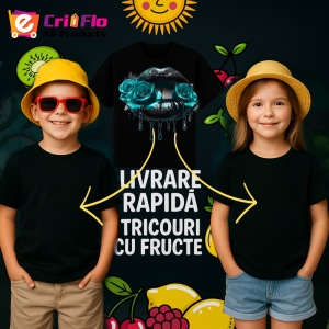Tricou Buze negre cu trandafiri rosii luciosi, Lip gloss, Copii | Dama, culoare negru - Img 18