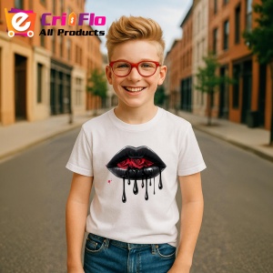 Tricou Buze negre lucioase cu trandafir rosu, Lip gloss, Copii | Dama - Img 6