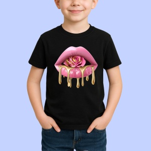Tricou Buze nude cu trandafir si aur lichid, Lip gloss, Copii | Dama, culoare negru
