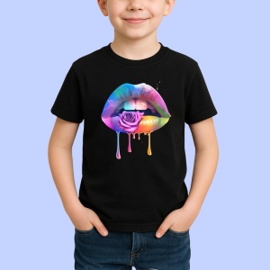 Tricou Buze nude cu trandafir si aur lichid, Lip gloss, Copii | Dama, culoare negru - Img 3