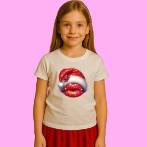 Tricou Buze Rosii Cu Caciula Mos Craciun, din bumbac 100%, tricou alb, Copii | Dama | Barbat - Img 2