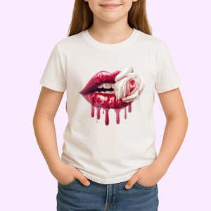 Tricou Buze rosii cu trandafir alb contrastant, Lip gloss, Copii | Dama - Img 3