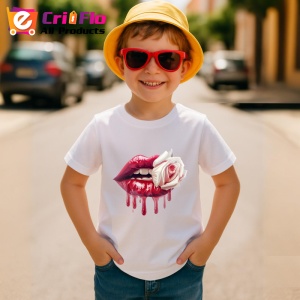 Tricou Buze rosii cu trandafir alb contrastant, Lip gloss, Copii | Dama - Img 15