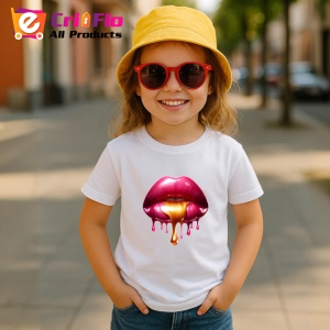 Tricou Buze rosii lucioase cu efect lichid fundal alb Copii | Dama | Barbat
