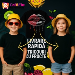 Tricou Buze rosu si negru cu trandafir central, Lip gloss, Copii | Dama, culoare negru - Img 12