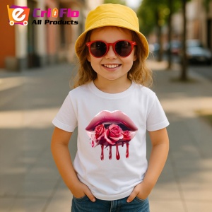 Tricou Buze rosu si negru cu trandafir central, Lip gloss, Copii | Dama - Img 16