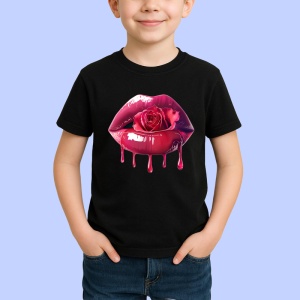 Tricou Buze roz cu trandafir si miere lichida, Lip gloss, Copii | Dama, culoare negru - Img 2