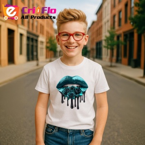 Tricou Buze turcoaz cu trandafiri roz pal, Lip gloss, Copii | Dama - Img 11