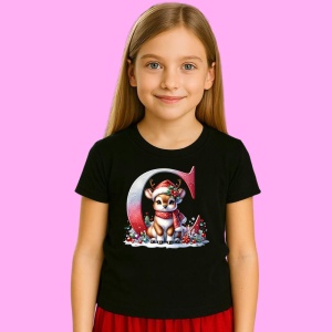 Tricou C Litera Craciun Cu Ren Si Fulgi, din bumbac 100% Copii | Dama | Barbat