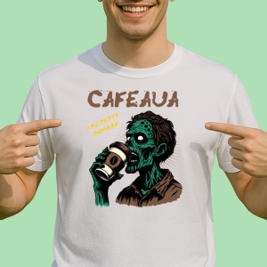 Tricou Cafeaua Trezete Zombii - Zombie drink coffee - Copii | Dama | Barbat - Img 2