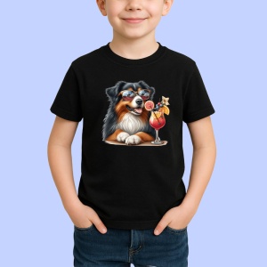 Tricou Caine australian shepherd ochelari cocktail rosu portocaliu, Copii | Dama | Barbat , tricou negru - Img 2