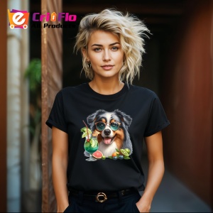 Tricou Caine australian shepherd ochelari cocktail verde fructe, Copii | Dama | Barbat , tricou negru