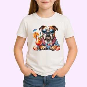 Tricou caine bulldog englez cocktail portocala pahar vara, Copii | Dama | Barbat - Img 3