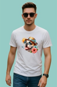 Tricou caine bulldog englez palarie flori cocktail soare, Copii | Dama | Barbat - Img 2