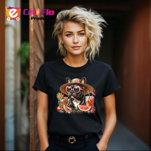 Tricou Caine bulldog francez palarie pepene cocktail chips, Copii | Dama | Barbat , tricou negru - Img 8