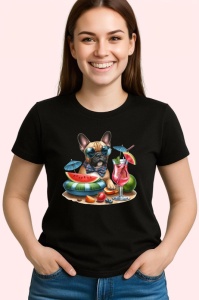 Tricou Caine bulldog francez piscina pepene cocktail, Copii | Dama | Barbat , tricou negru - Img 3