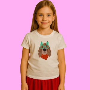 Tricou Caine Cu Ochelari Si Brad In Coarne, din bumbac 100%, tricou alb, Copii | Dama | Barbat - Img 2
