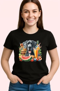 Tricou Caine dog german pepene fructe cocktail tropical, Copii | Dama | Barbat , tricou negru