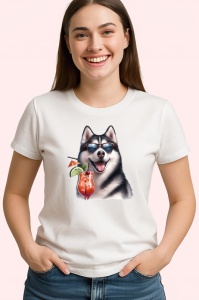 Tricou caine husky ochelari cocktail cu menta si fructe, Copii | Dama | Barbat