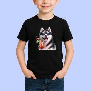 Tricou Caine husky ochelari cocktail cu menta si fructe, Copii | Dama | Barbat , tricou negru - Img 2
