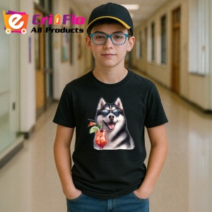 Tricou Caine husky ochelari cocktail cu menta si fructe, Copii | Dama | Barbat , tricou negru - Img 5