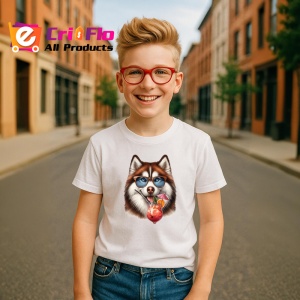 Tricou caine husky ochelari cocktail roz cu floare, Copii | Dama | Barbat - Img 7