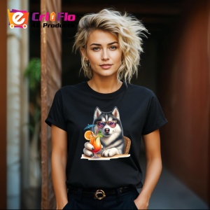 Tricou Caine husky ochelari mov cocktail portocala, Copii | Dama | Barbat , tricou negru - Img 8