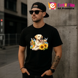 Tricou Caine labrador cos picnic floarea soarelui vara, Copii | Dama | Barbat , tricou negru - Img 11