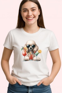 Tricou caine pudel alb ochelari cocktail rosu lamaie, Copii | Dama | Barbat