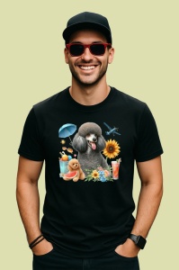 Tricou Caine pudel negru cos picnic cocktail flori, Copii | Dama | Barbat , tricou negru - Img 4