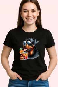 Tricou Caine rottweiler ochelari cocktail portocala vara, Copii | Dama | Barbat , tricou negru