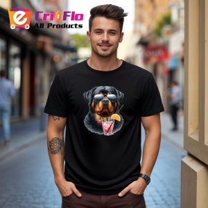 Tricou Caine rottweiler ochelari cocktail roz cu pai, Copii | Dama | Barbat , tricou negru