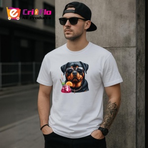 Tricou caine rottweiler ochelari negri cocktail roz, Copii | Dama | Barbat