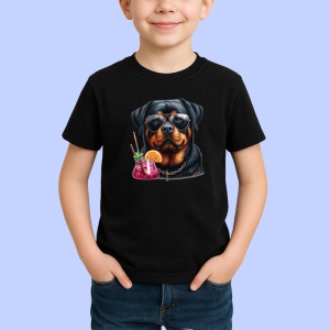 Tricou Caine rottweiler ochelari negri cocktail roz, Copii | Dama | Barbat , tricou negru - Img 2